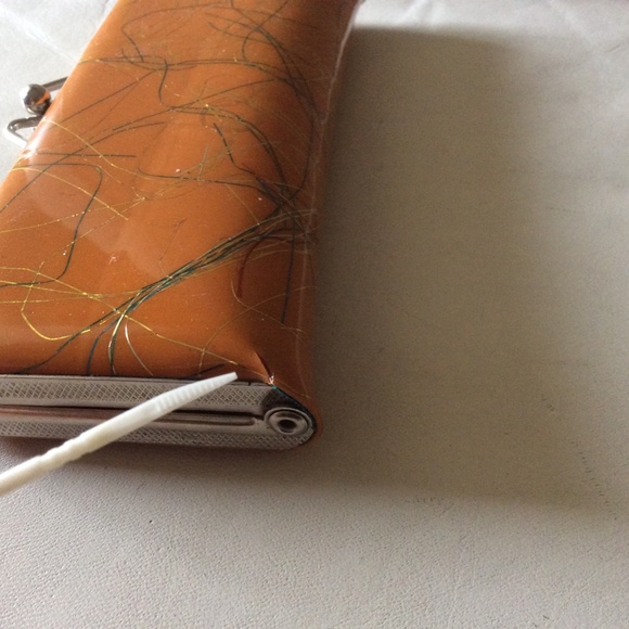 Vintage Hard Eye Glass Case Metal Snap Closure Orange, Gold & Green Design - Picture 8 of 8